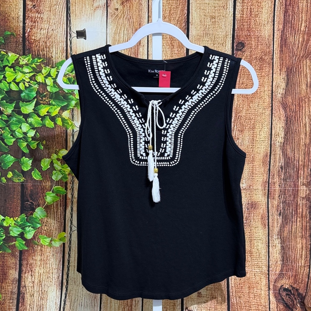 🚨(5/$10) Kim Rogers Tassel Tie Sleeveless Blouse Size PL